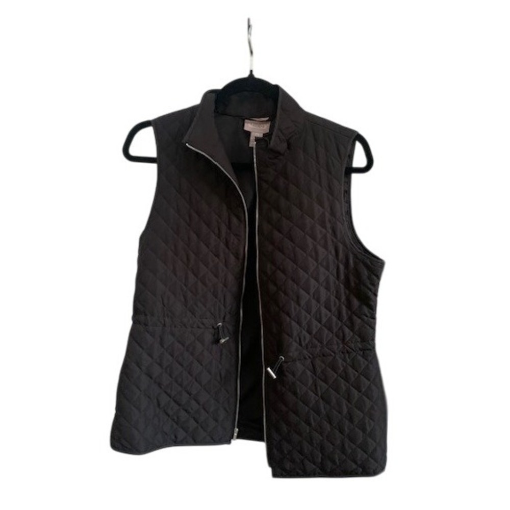 Chicos Black Quilted Full Zip Vest Drawstring Waist Minimalist Sporty Size 0/S‎